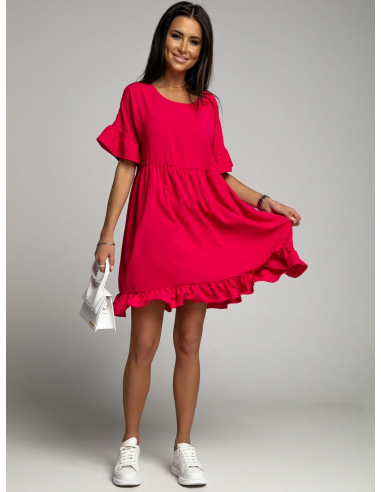 Zwiewna sukienka z falbanką - pink Oliwia